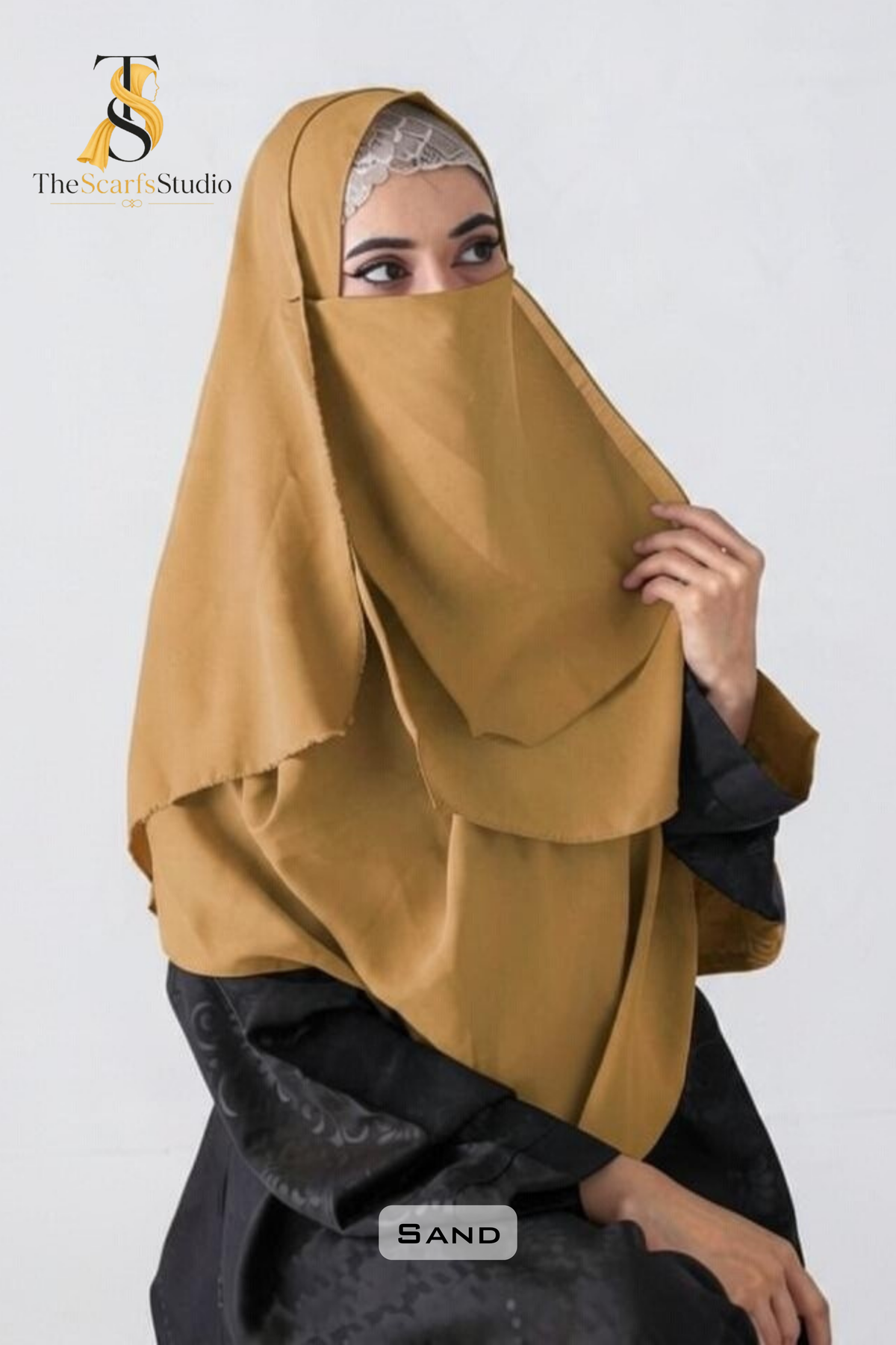 Double Loop Hijab With Plain Attached Niqab -- Sand