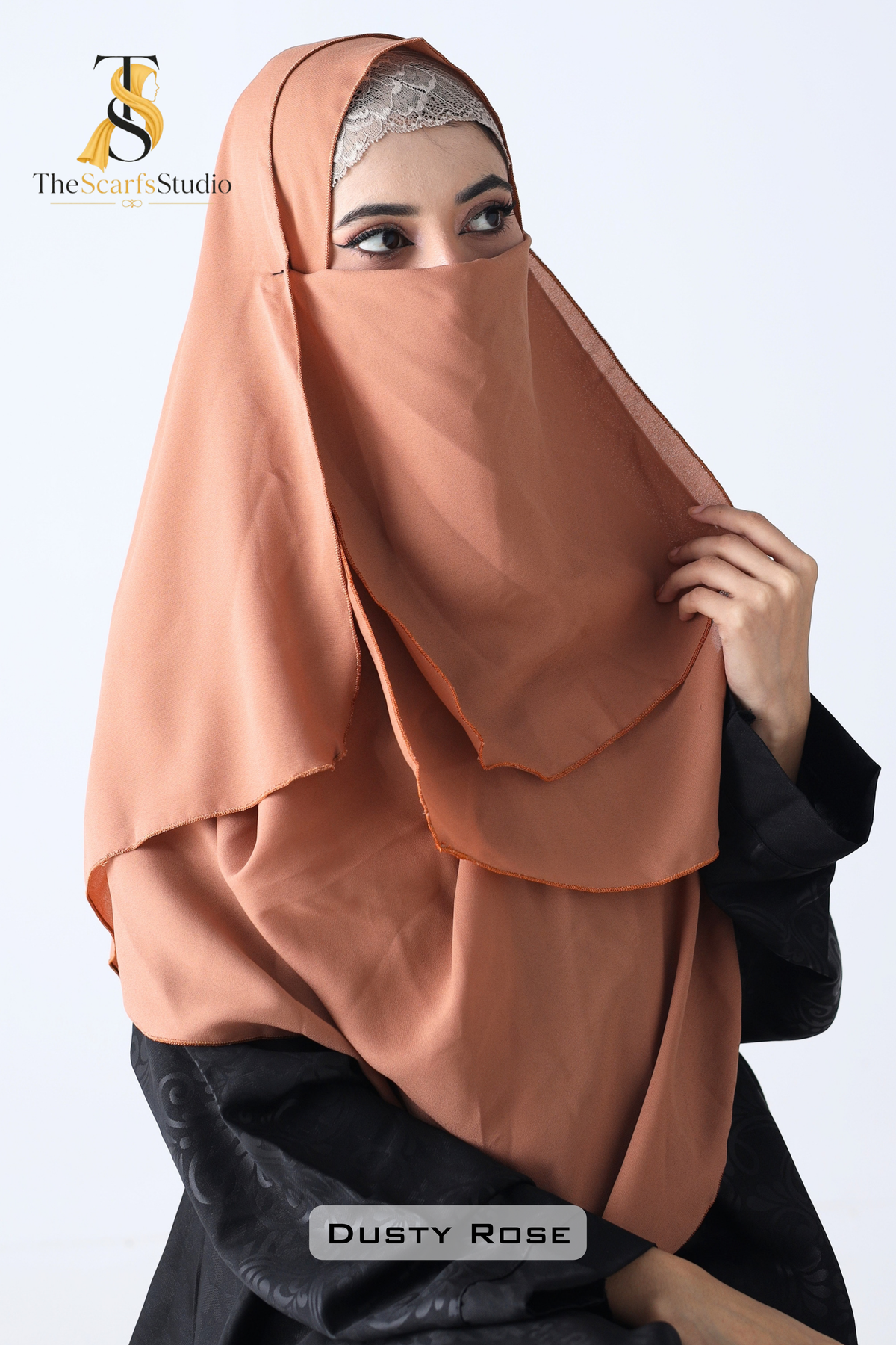 Double Loop Hijab With Plain Attached Niqab -- Dusty Rose