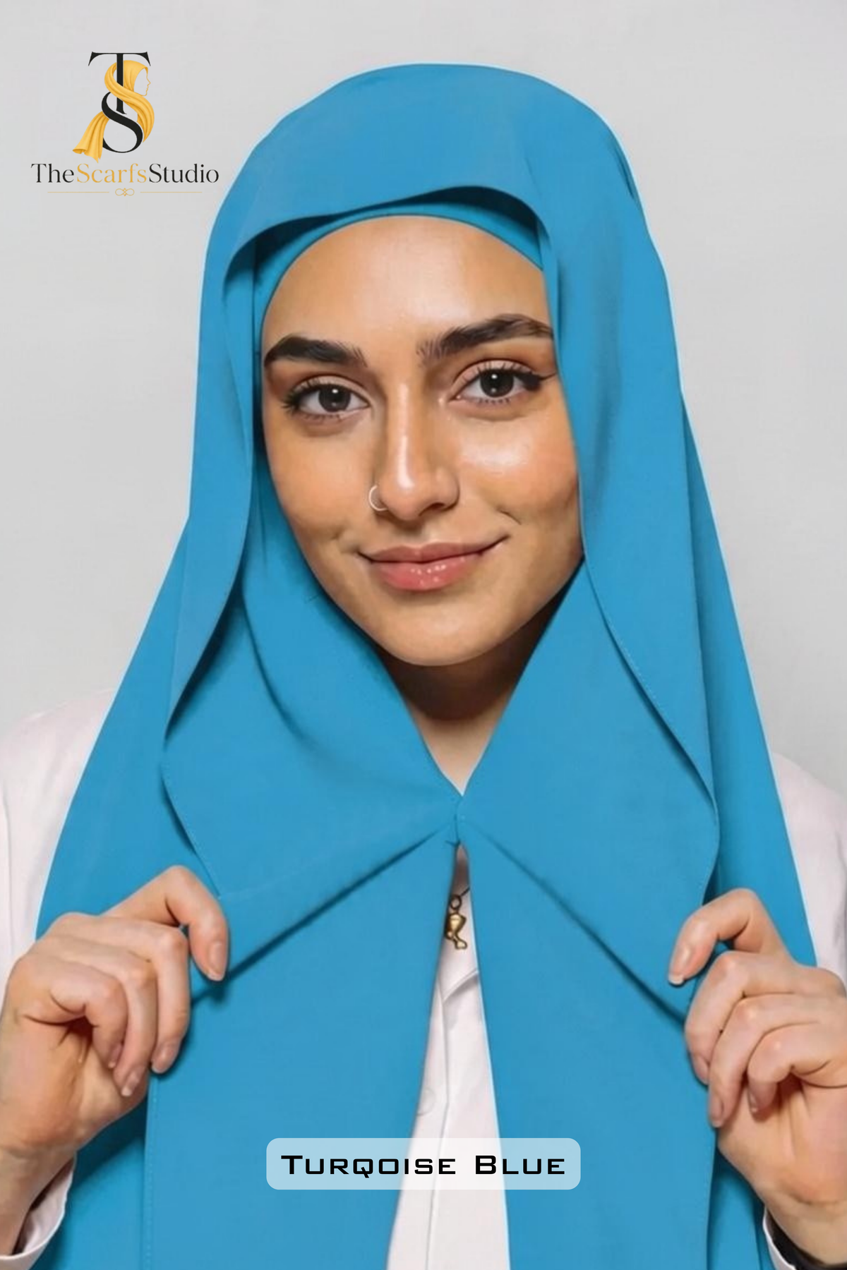 Instant Georgette Hijab with built in Magnet & Attached Cap - Turqoise Blue
