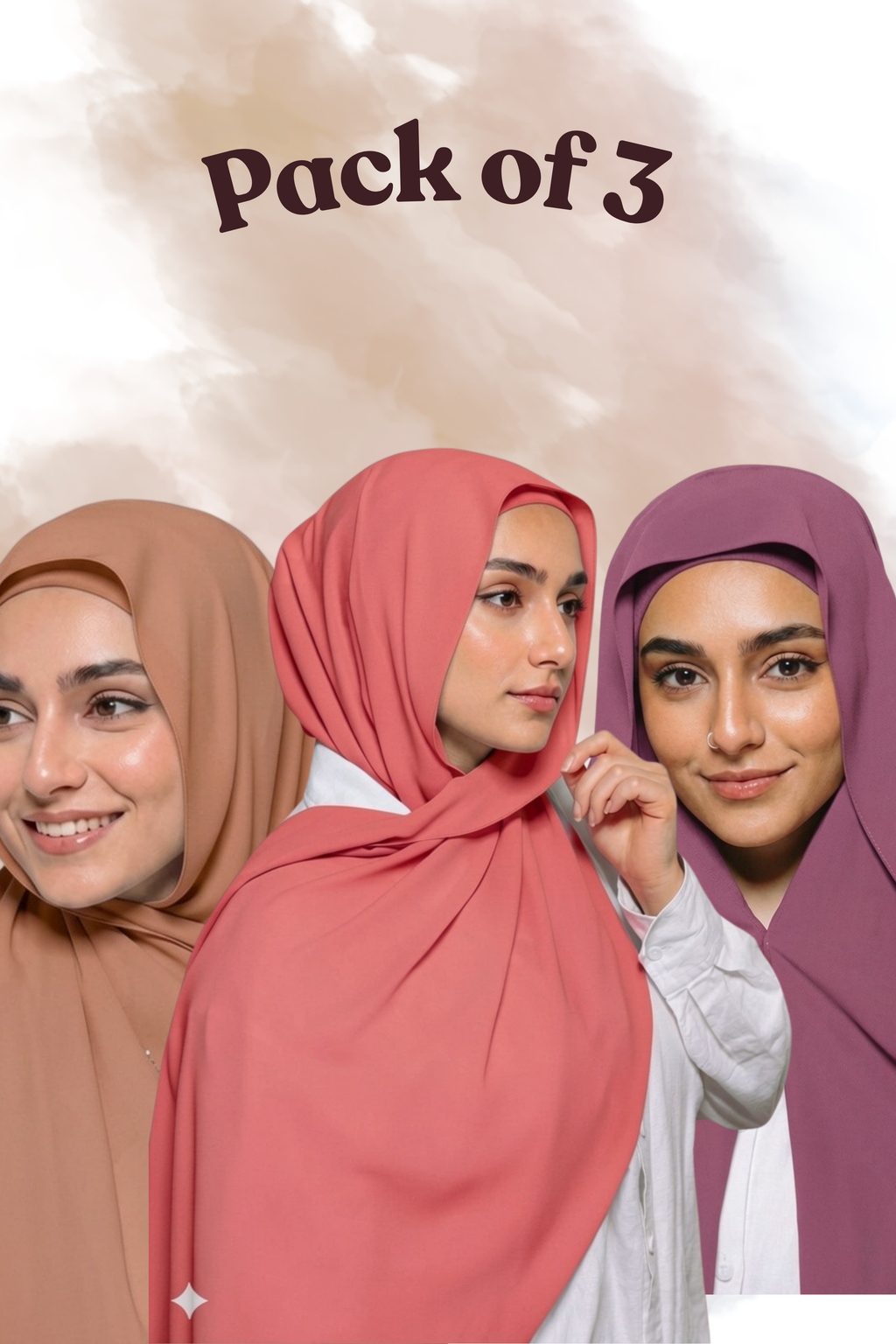 Pack of 3 -- Instant Magnet Hijab With Attached Cap