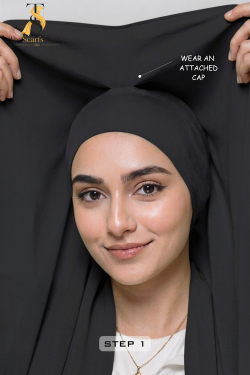 Instant Georgette Hijab with built in Magnet & Attached Cap - Ash Blue
