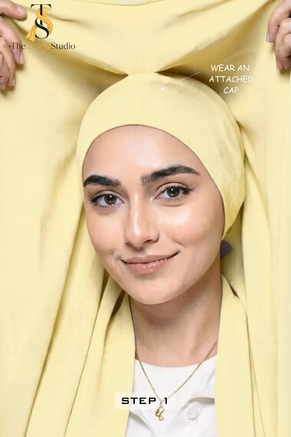 Instant Georgette Hijab with built in Magnet & Attached Cap - Cream