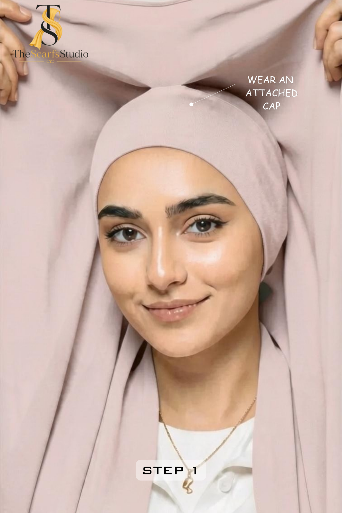 Instant Georgette Hijab with built in Magnet & Attached Cap - Nude