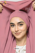 Instant Georgette Hijab with built in Magnet & Attached Cap - Rose Wood
