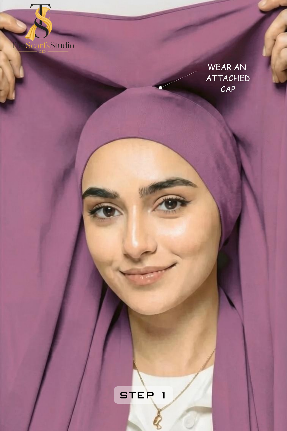 Instant Georgette Hijab with built in Magnet & Attached Cap - Rose Muave