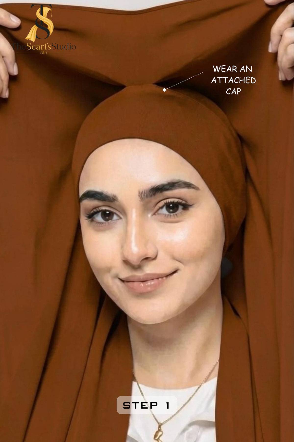 Instant Georgette Hijab with built in Magnet & Attached Cap - Chocolate Brown