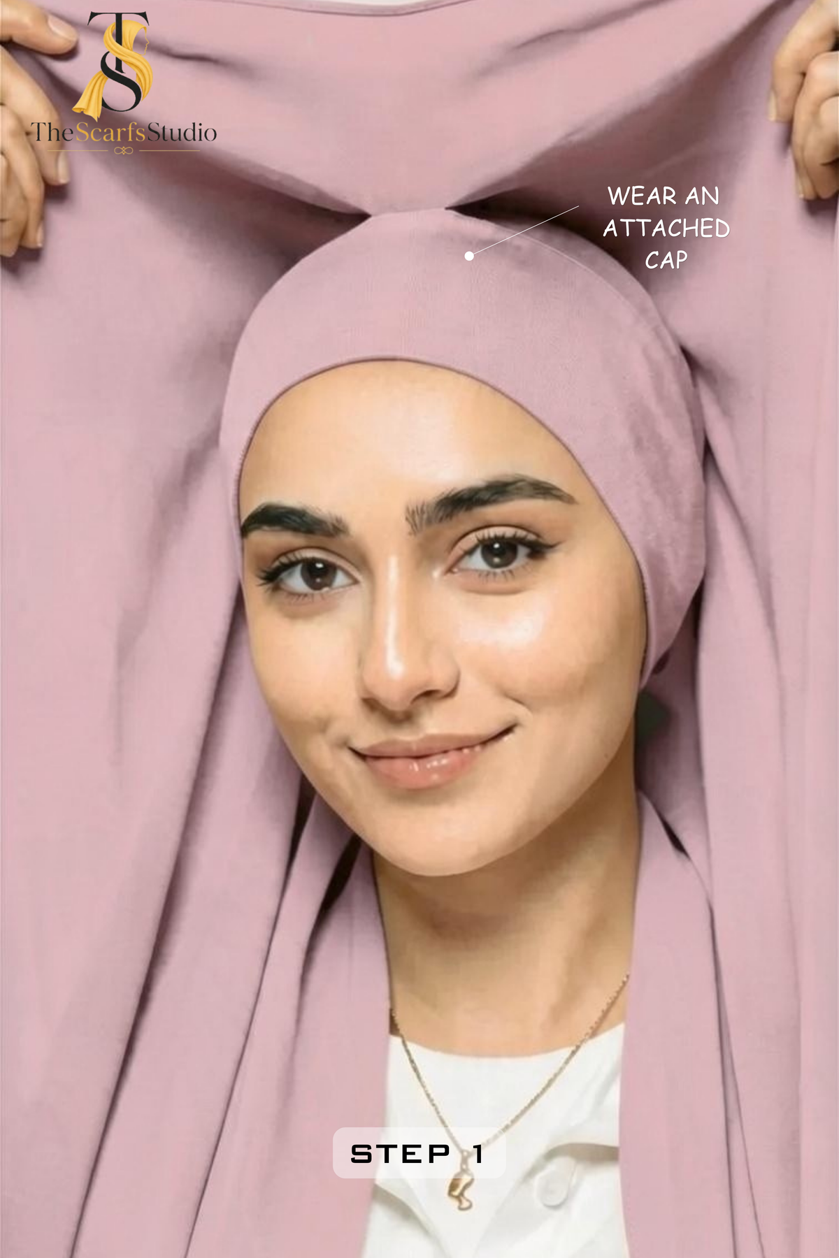 Instant Georgette Hijab with built in Magnet & Attached Cap - Soft Muave