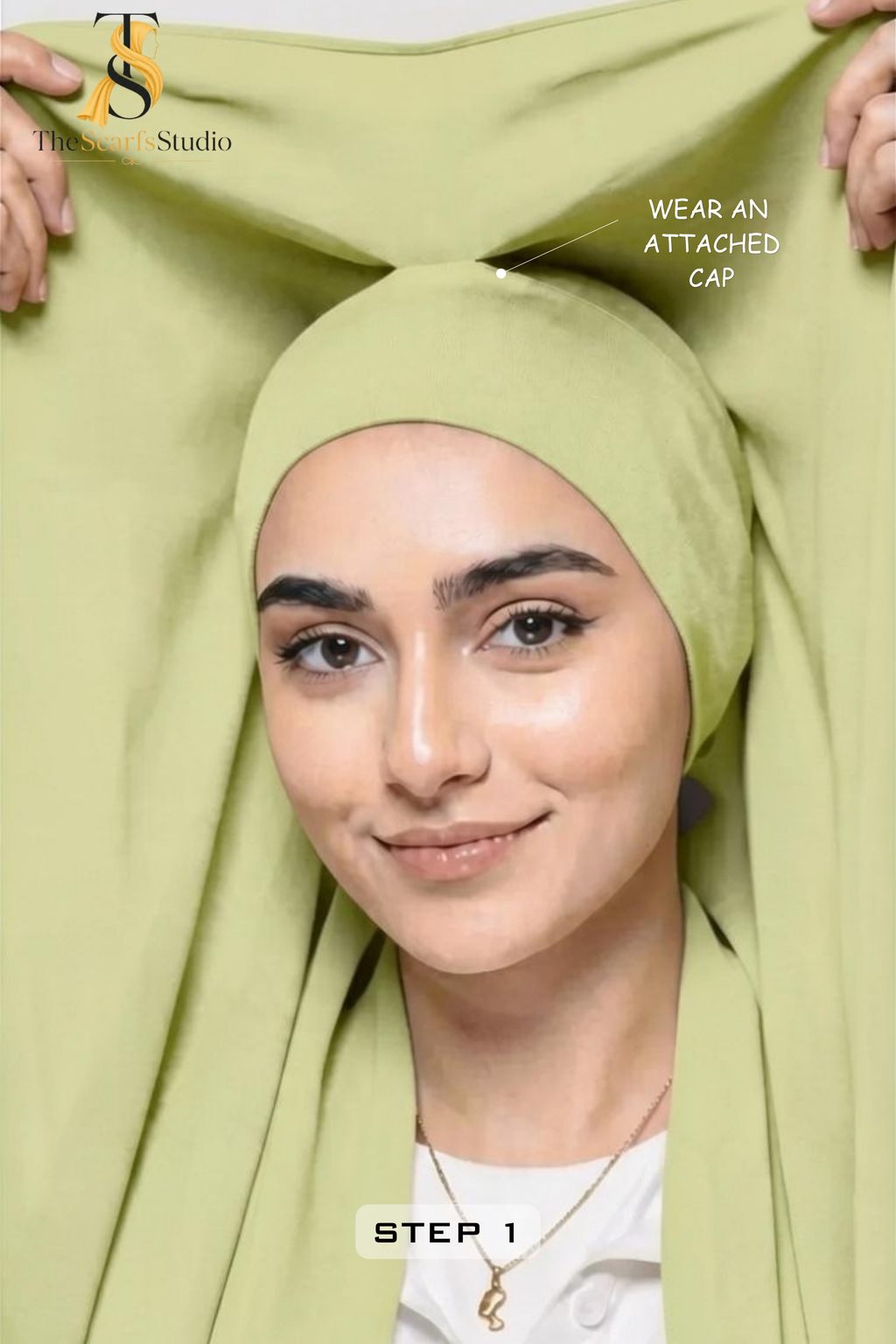 Instant Georgette Hijab with built in Magnet & Attached Cap - Lime Green