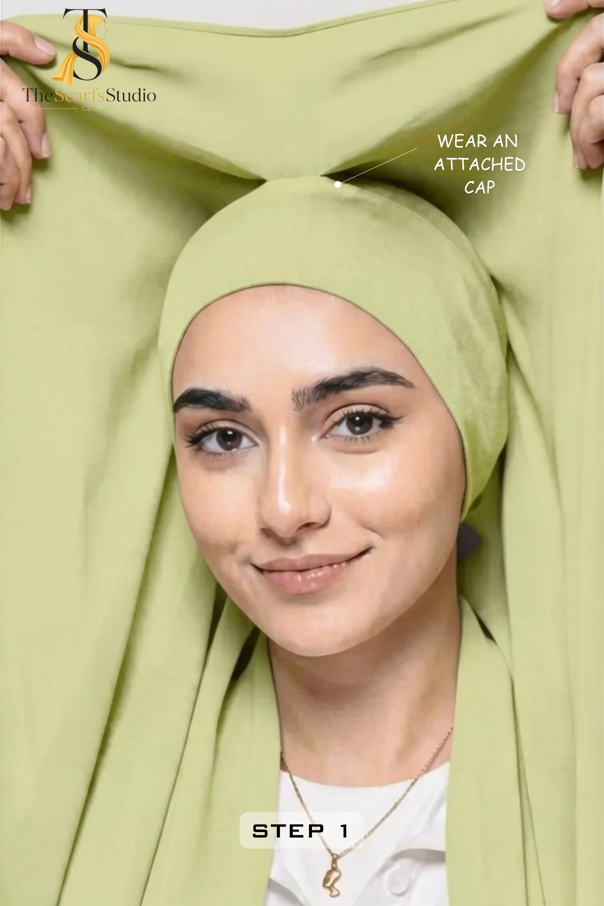 Instant Georgette Hijab with built in Magnet & Attached Cap - Lime Green