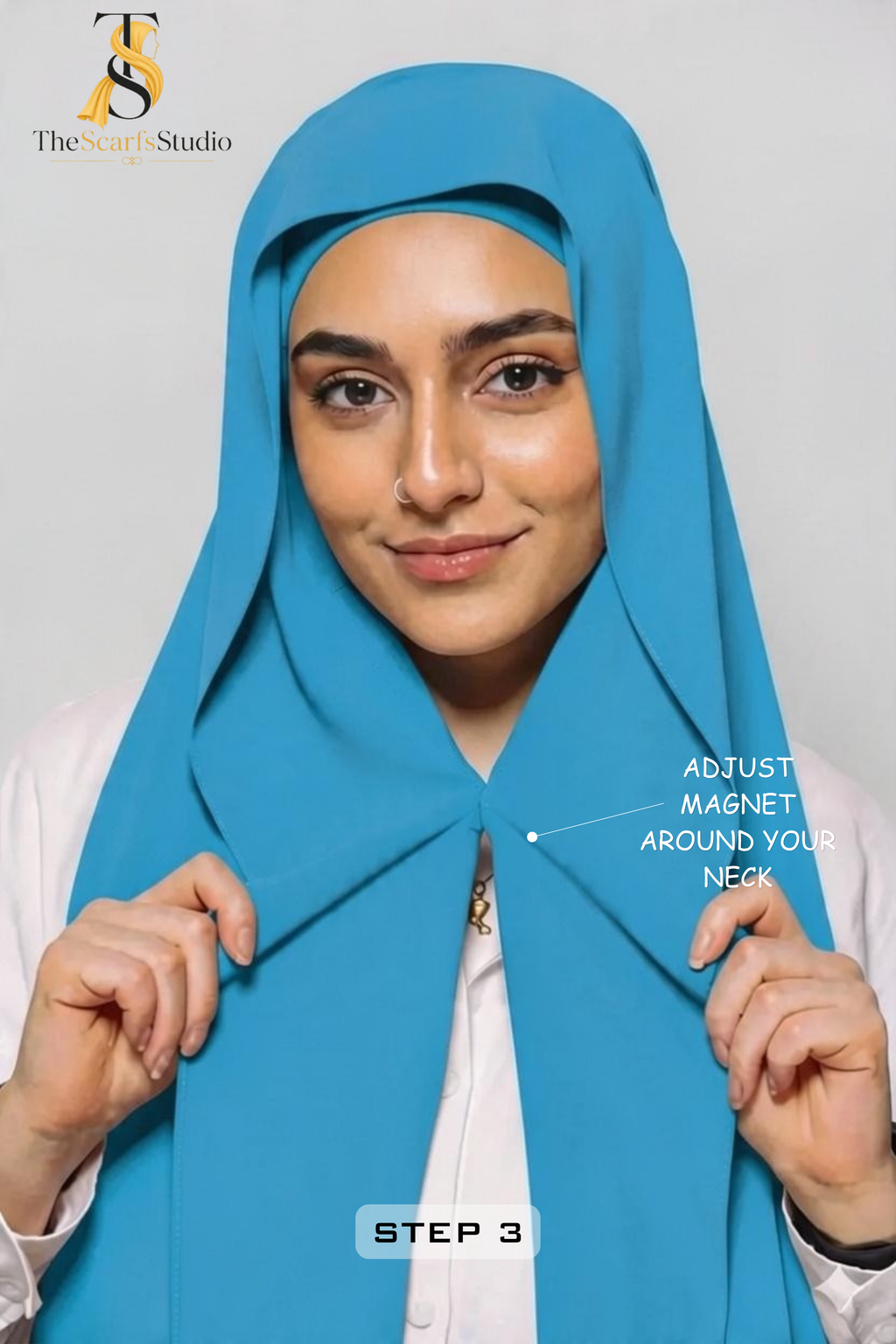 Instant Georgette Hijab with built in Magnet & Attached Cap - Turqoise Blue