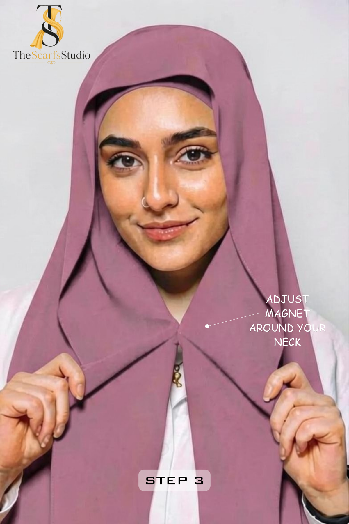 Instant Georgette Hijab with built in Magnet & Attached Cap - Rose Muave