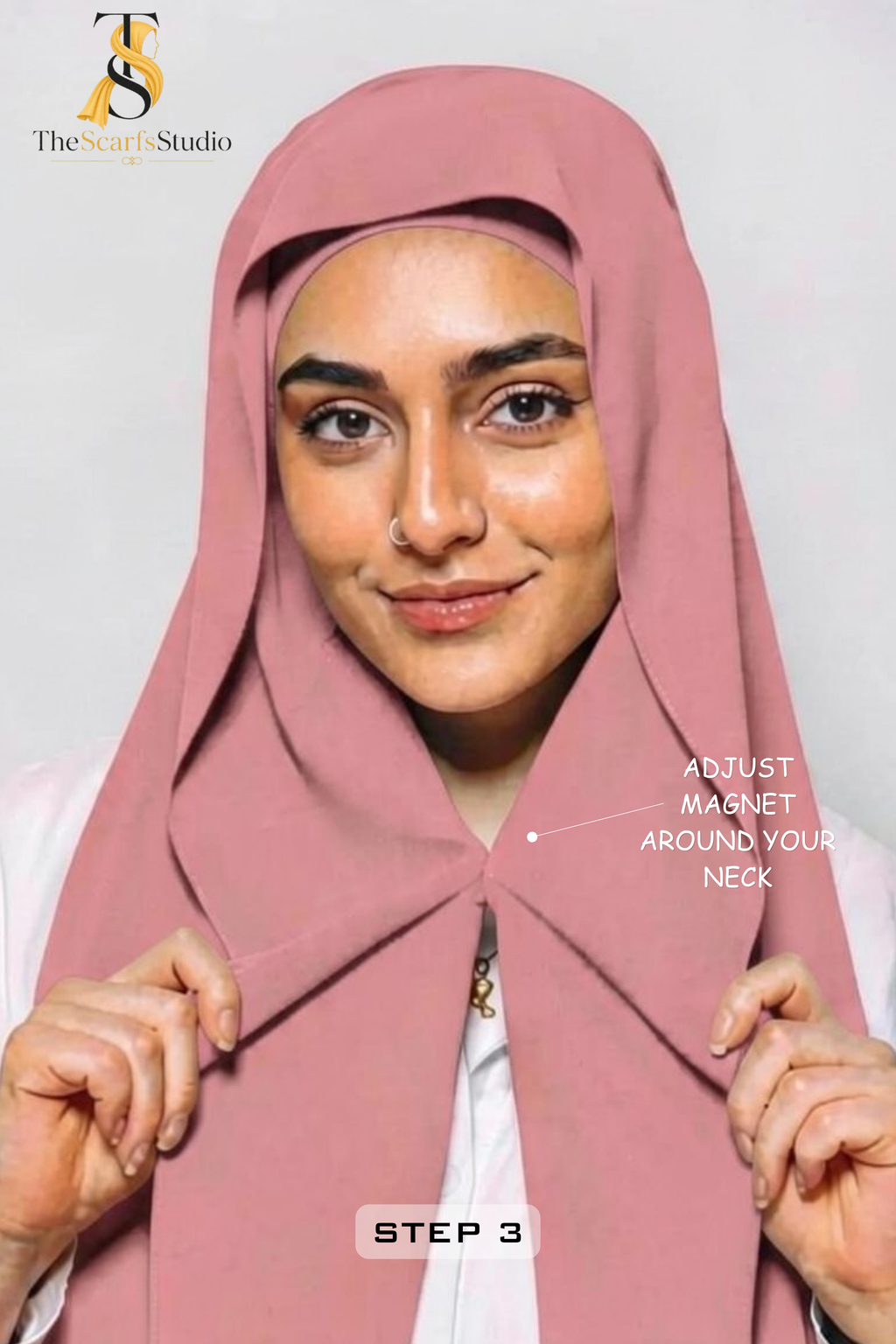Instant Georgette Hijab with built in Magnet & Attached Cap - Rose Wood