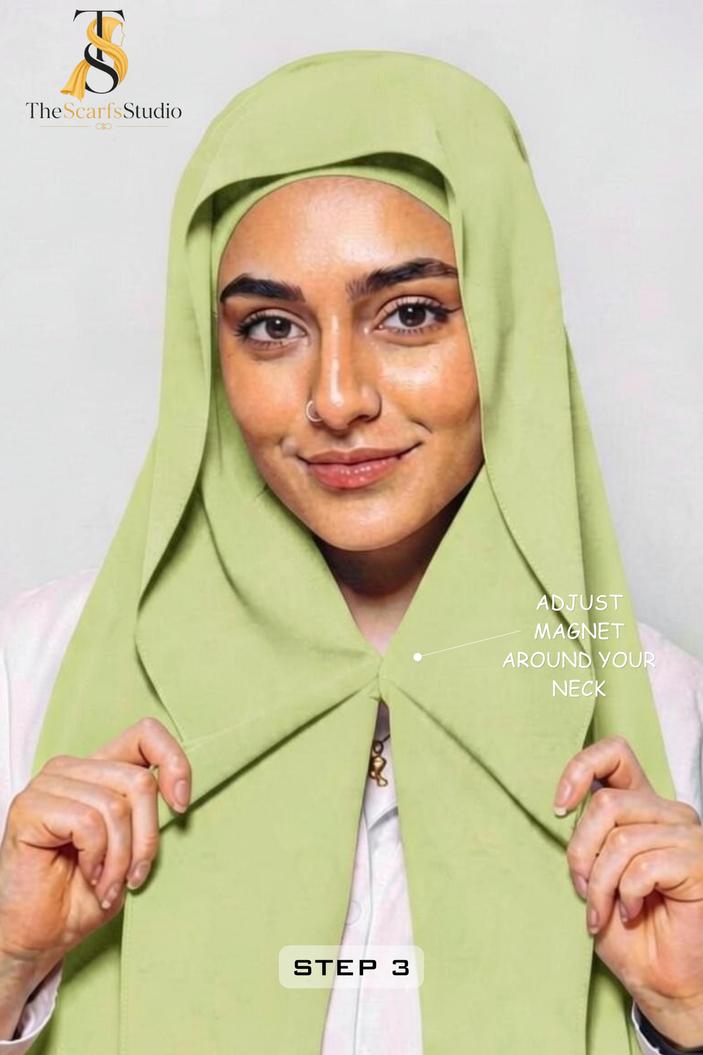 Instant Georgette Hijab with built in Magnet & Attached Cap - Lime Green