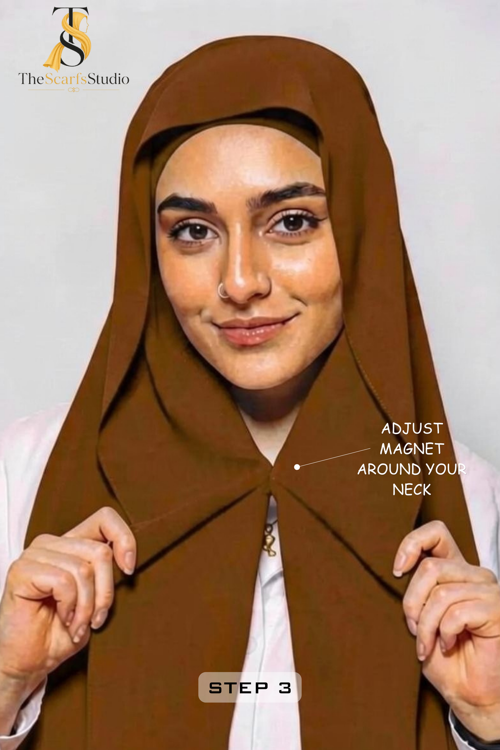 Instant Georgette Hijab with built in Magnet & Attached Cap - Chocolate Brown