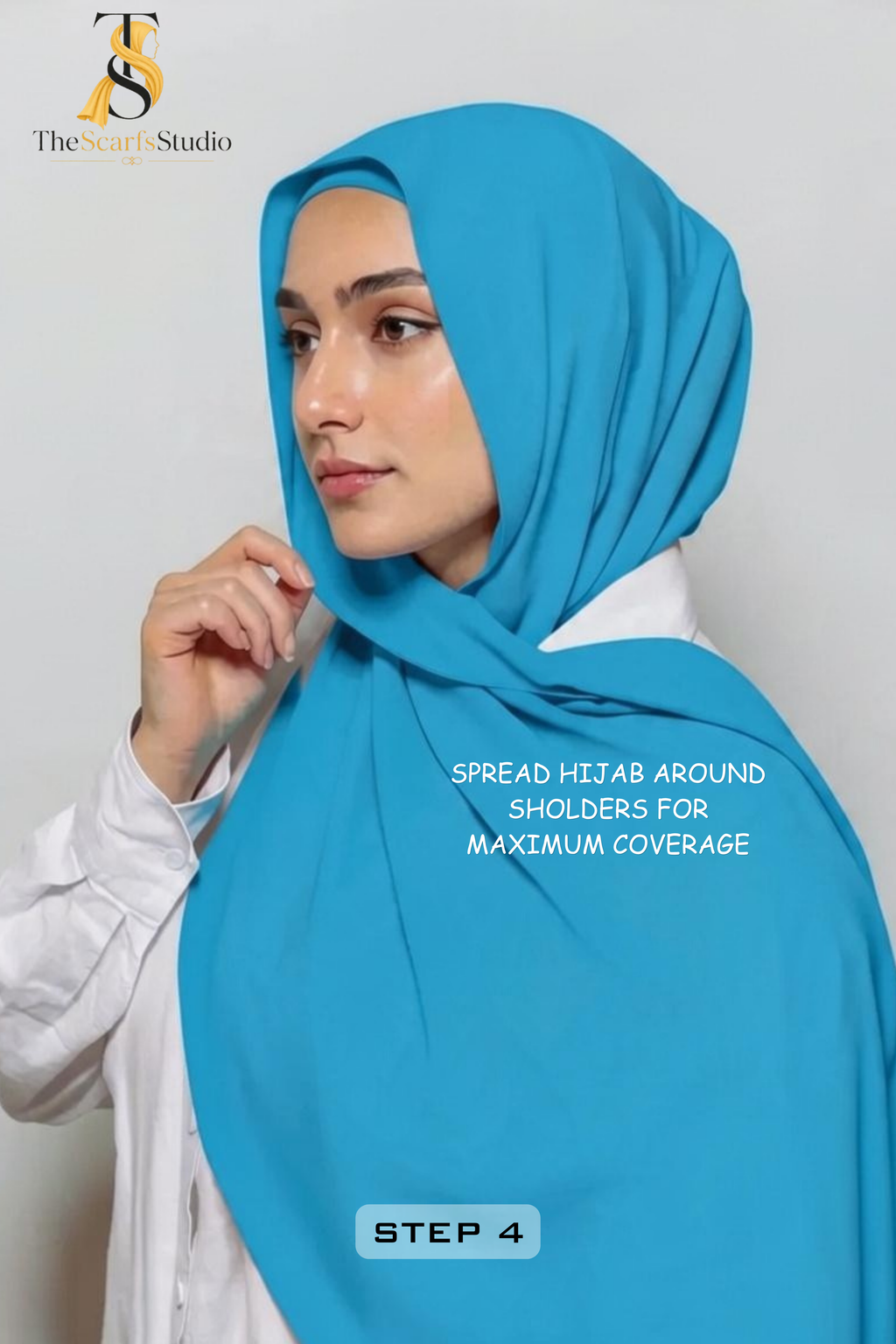 Instant Georgette Hijab with built in Magnet & Attached Cap - Turqoise Blue