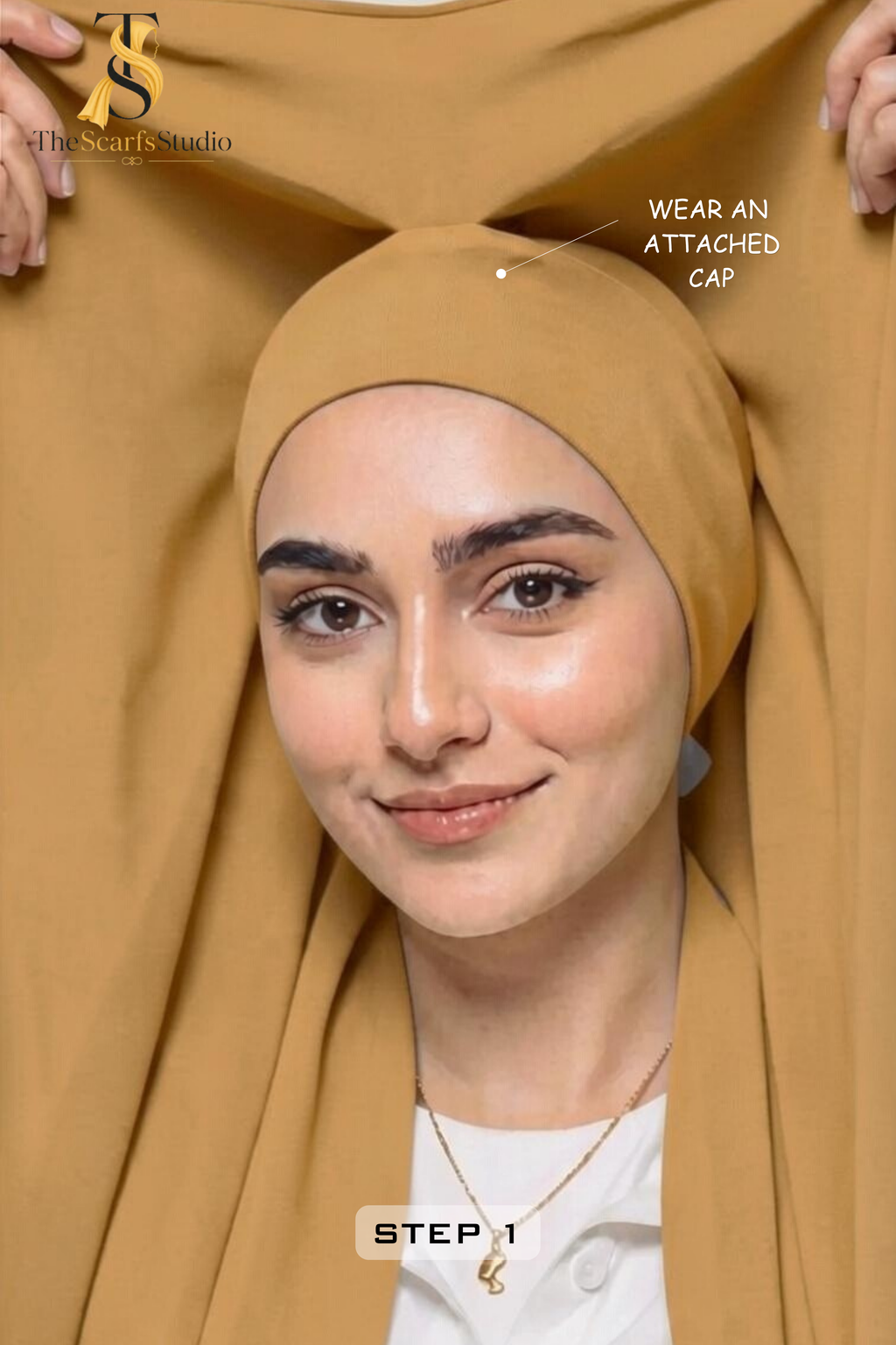 Instant Georgette Hijab with built in Magnet & Attached Cap - Sand