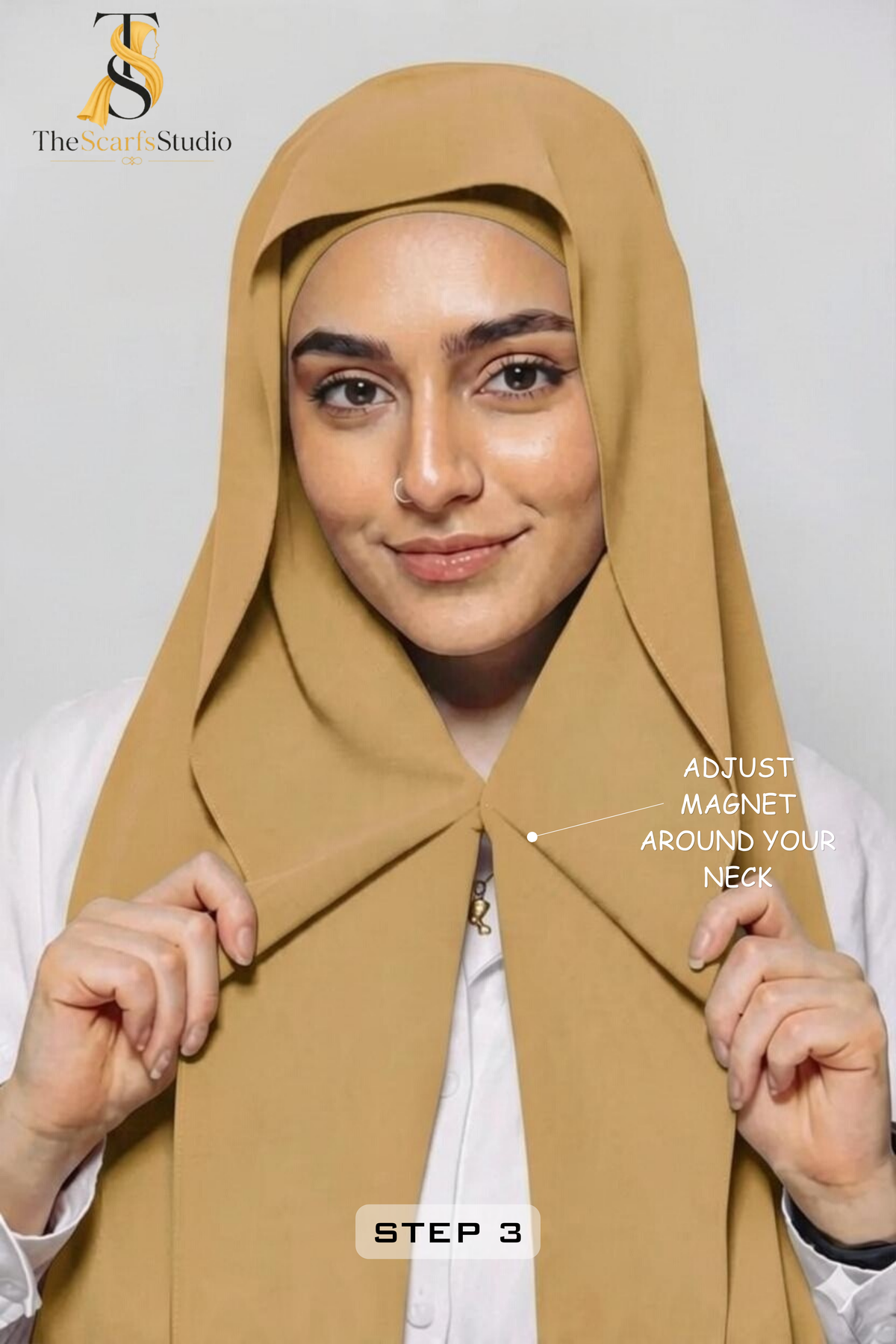 Instant Georgette Hijab with built in Magnet & Attached Cap - Sand